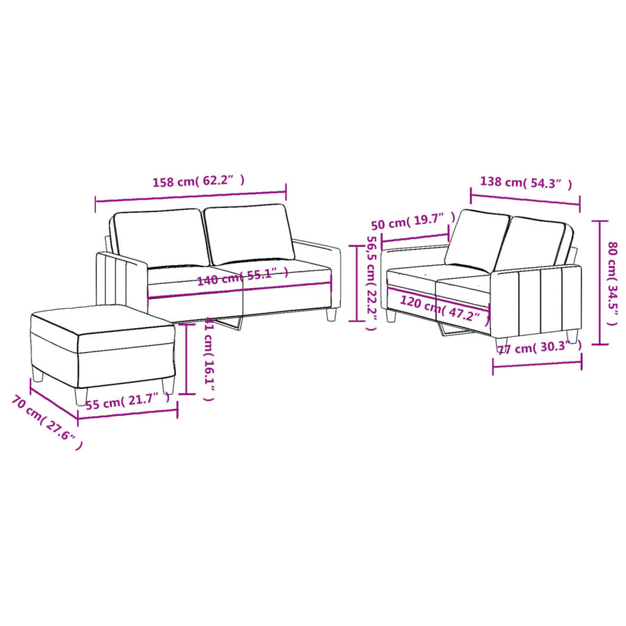 3 Piece Sofa Set with Cushions Black Fabric