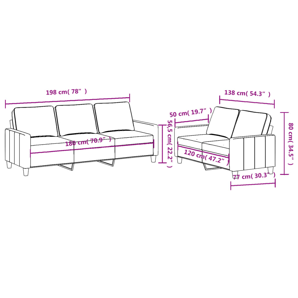 2 Piece Sofa Set with Cushions Light Grey Fabric