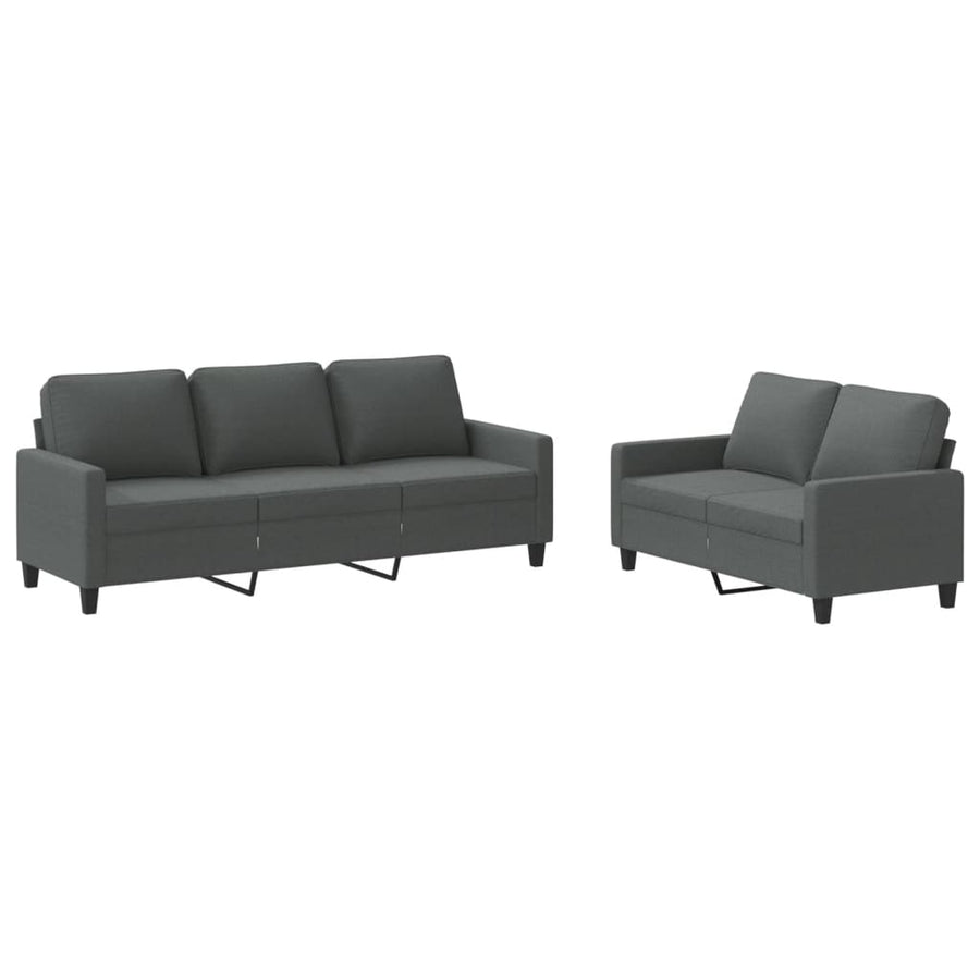 2 Piece Sofa Set with Cushions Dark Grey Fabric