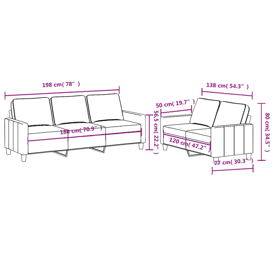 2 Piece Sofa Set with Cushions Dark Grey Fabric