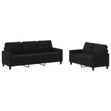 2 Piece Sofa Set with Cushions Black Fabric - Front View