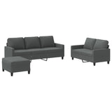 3 Piece Sofa Set with Cushions Dark Grey Fabric - Front View