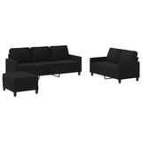 3 Piece Sofa Set with Cushions Black Fabric - Front View