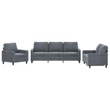 3 Piece Sofa Set with Cushions Dark Grey Velvet - Front View