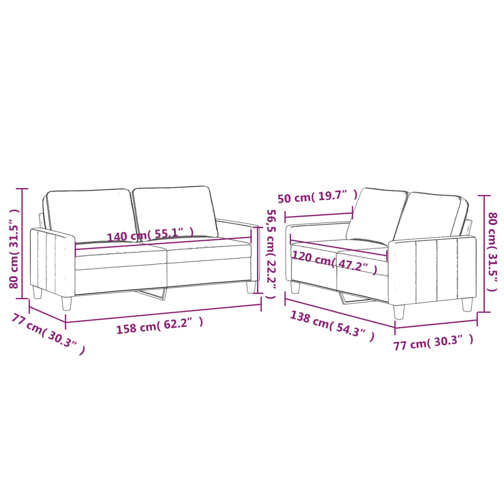 2 Piece Sofa Set with Cushions Light Grey Velvet