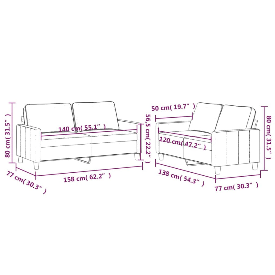 2 Piece Sofa Set with Cushions Dark Grey Velvet