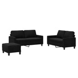 3 Piece Sofa Set with Cushions Black Velvet - Front View