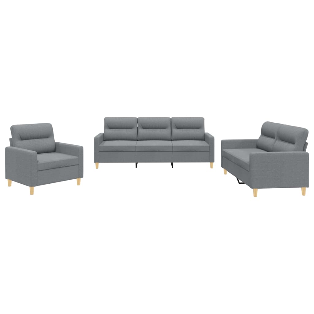3 Piece Sofa Set with Cushions Light Grey Fabric