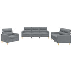 3 Piece Sofa Set with Cushions Light Grey Fabric