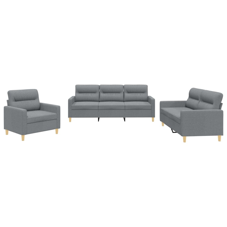 3 Piece Sofa Set with Cushions Light Grey Fabric