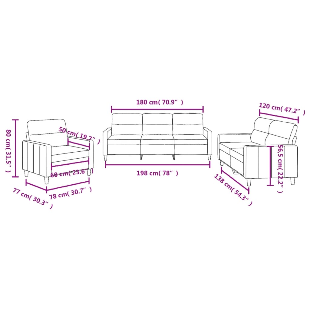 3 Piece Sofa Set with Cushions Light Grey Fabric
