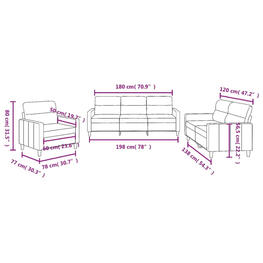 3 Piece Sofa Set with Cushions Light Grey Fabric
