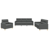 3 Piece Sofa Set with Cushions Dark Grey Fabric - Front View