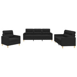 3 Piece Sofa Set with Cushions Black Fabric - Front View