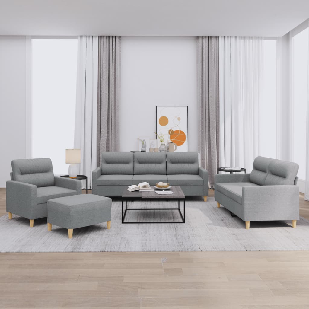 4 Piece Sofa Set with Cushions Light Grey Fabric