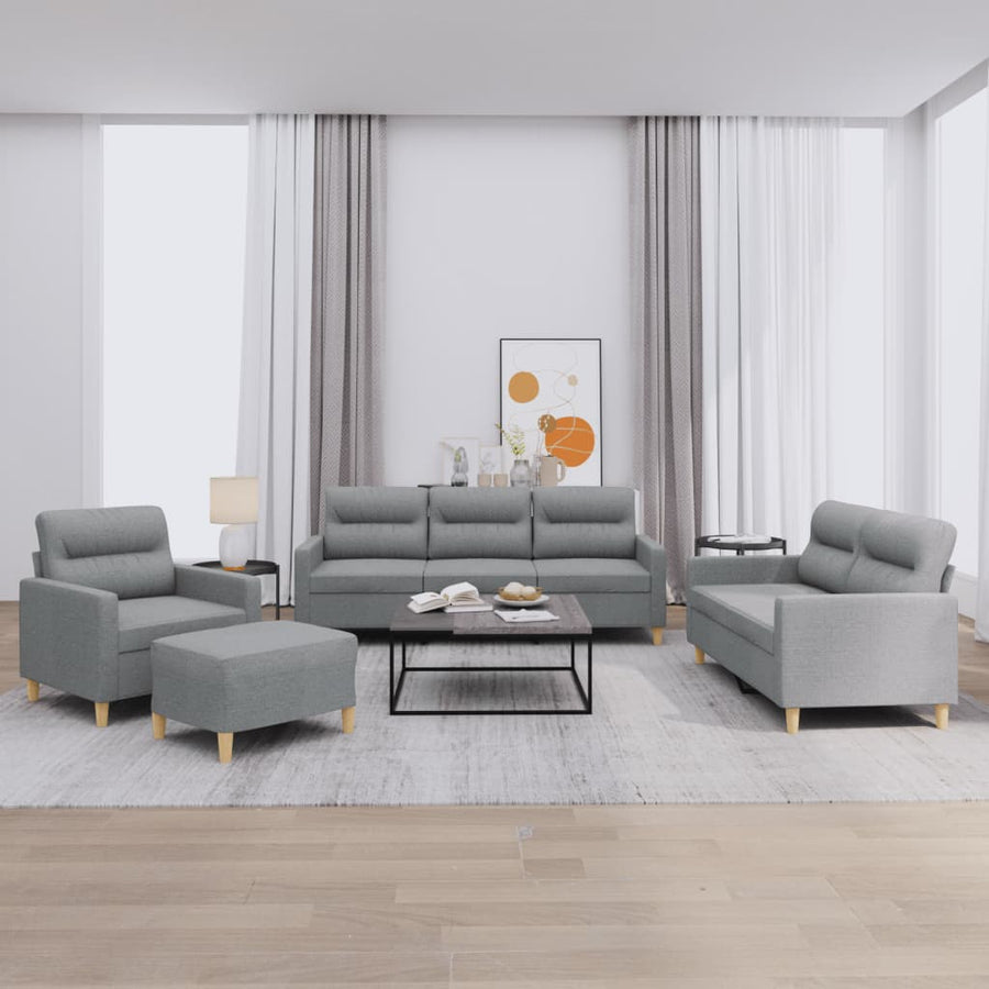 4 Piece Sofa Set with Cushions Light Grey Fabric