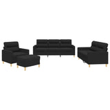 4 Piece Sofa Set with Cushions Black Fabric - Front View