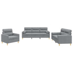 3 Piece Sofa Set with Pillows Light Grey Fabric