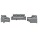 3 Piece Sofa Set with Pillows Light Grey Fabric - Front View