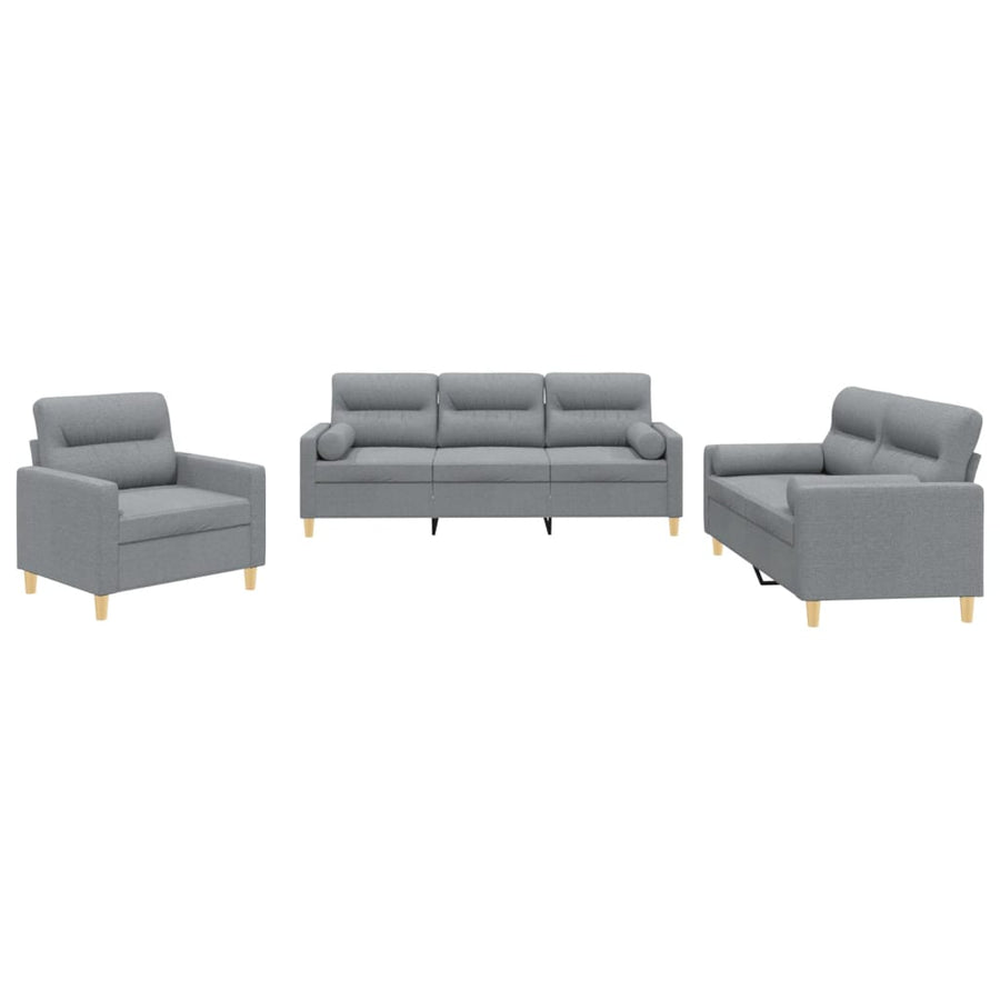 3 Piece Sofa Set with Pillows Light Grey Fabric