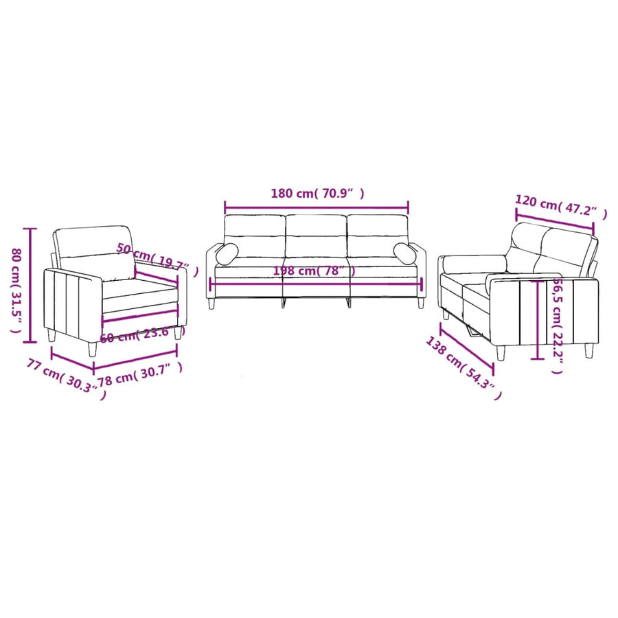 3 Piece Sofa Set with Pillows Light Grey Fabric