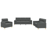 3 Piece Sofa Set with Pillows Dark Grey Fabric - Front View