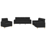 3 Piece Sofa Set with Pillows Black Fabric - Front View