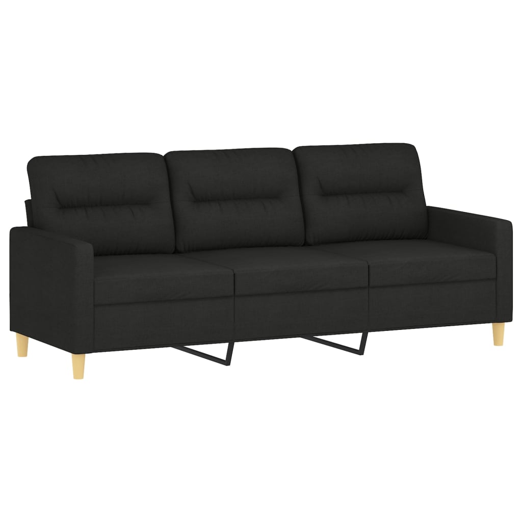 3 Piece Sofa Set with Pillows Black Fabric