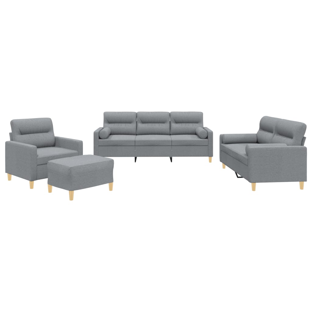 4 Piece Sofa Set with Pillows Light Grey Fabric