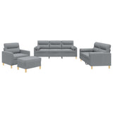 4 Piece Sofa Set with Pillows Light Grey Fabric