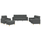 4 Piece Sofa Set with Pillows Dark Grey Fabric - Front View