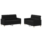 2 Piece Sofa Set with Cushions Black Fabric