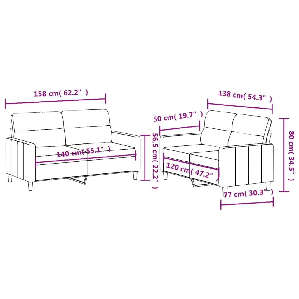 2 Piece Sofa Set with Cushions Black Fabric