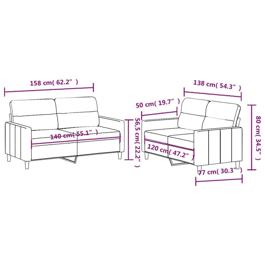 2 Piece Sofa Set with Cushions Black Fabric