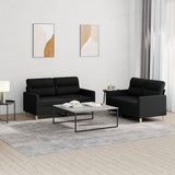 2 Piece Sofa Set with Cushions Black Fabric
