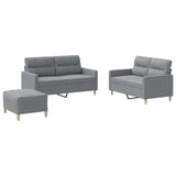 3 Piece Sofa Set with Cushions Light Grey Fabric - Front View