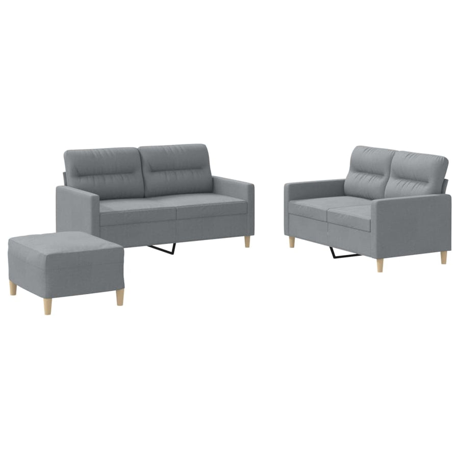 3 Piece Sofa Set with Cushions Light Grey Fabric