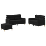 3 Piece Sofa Set with Cushions Black Fabric - Front View