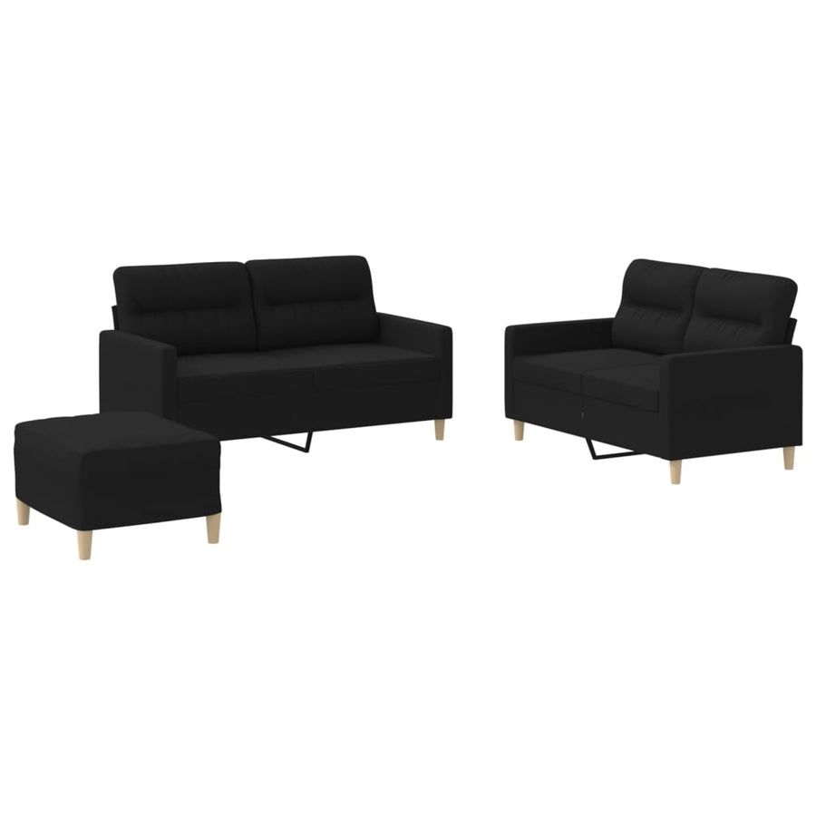 3 Piece Sofa Set with Cushions Black Fabric
