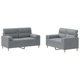 2 Piece Sofa Set with Pillows Light Grey Fabric - Front View