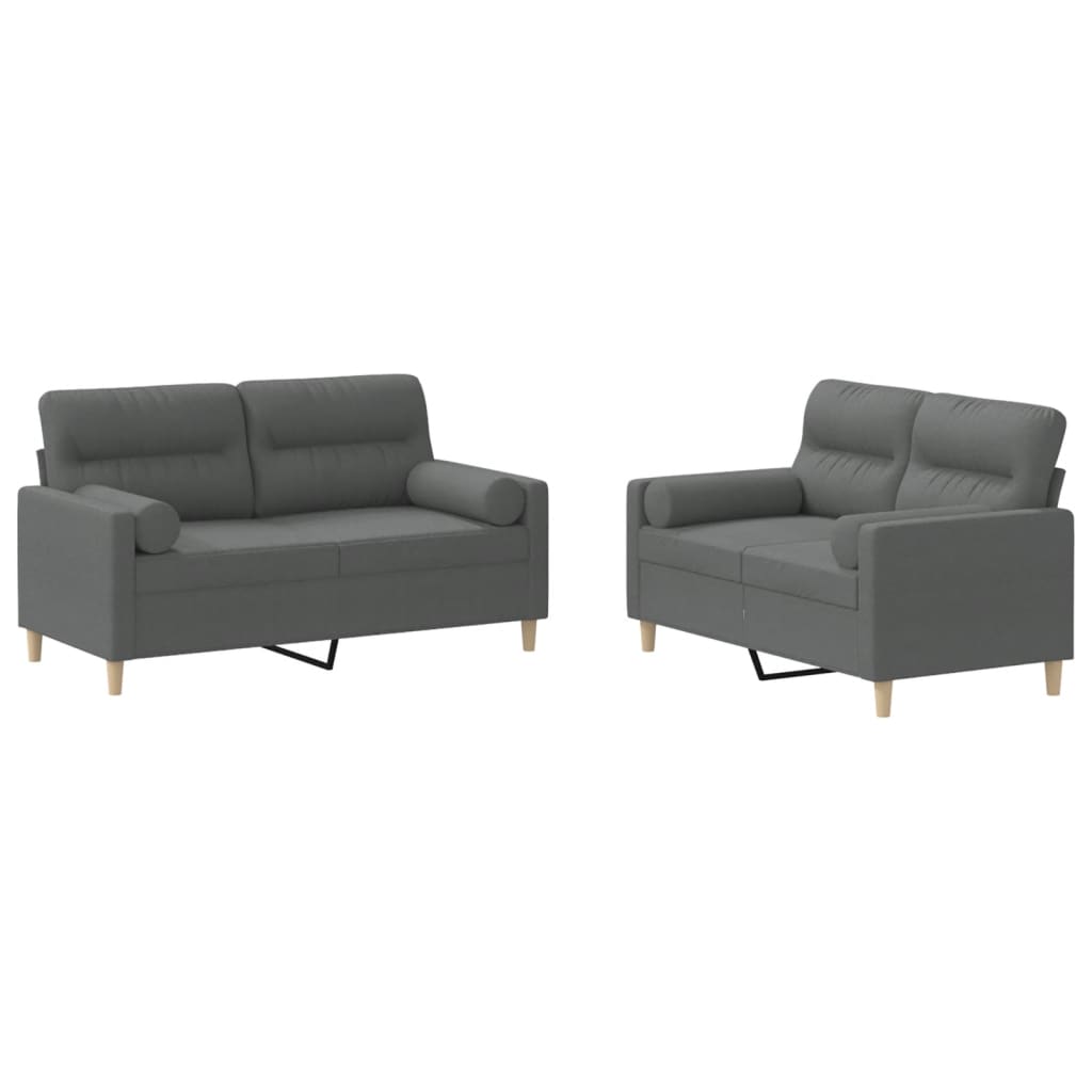 2 Piece Sofa Set with Pillows Dark Grey Fabric