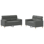 2 Piece Sofa Set with Pillows Dark Grey Fabric