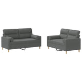 2 Piece Sofa Set with Pillows Dark Grey Fabric - Front View