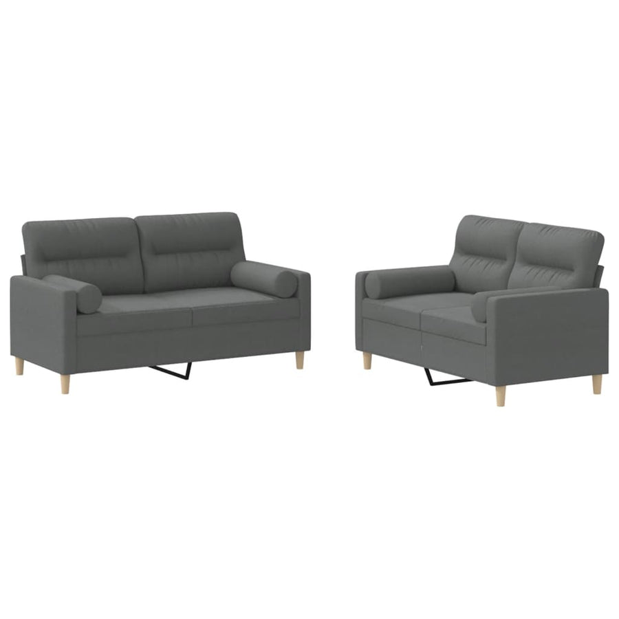 2 Piece Sofa Set with Pillows Dark Grey Fabric