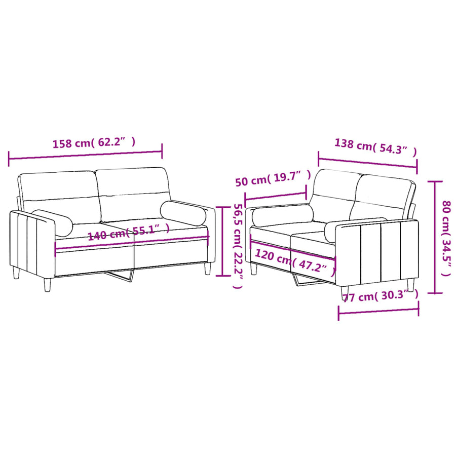 2 Piece Sofa Set with Pillows Dark Grey Fabric