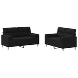 2 Piece Sofa Set with Pillows Black Fabric - Front View