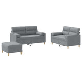 3 Piece Sofa Set with Pillows Light Grey Fabric - Front View