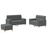 3 Piece Sofa Set with Pillows Dark Grey Fabric - Front View