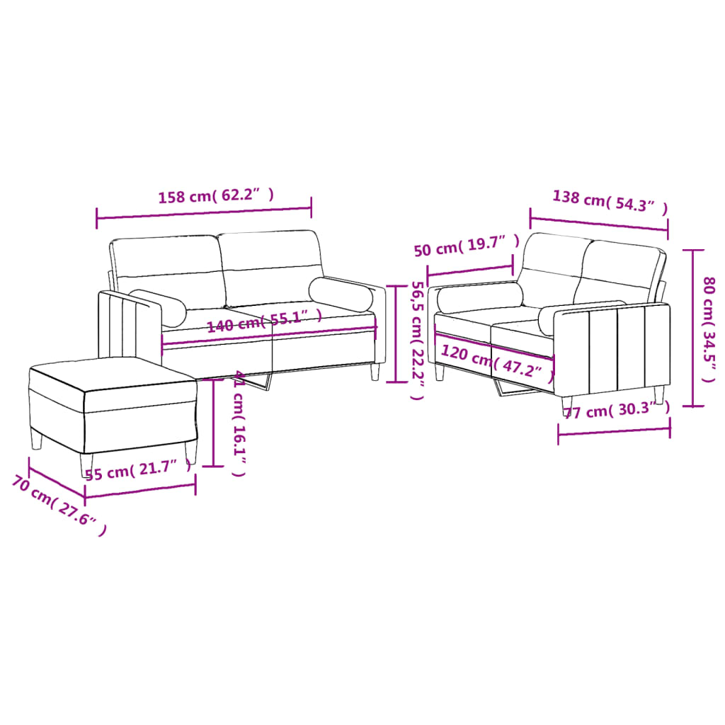 3 Piece Sofa Set with Pillows Dark Grey Fabric