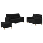 3 Piece Sofa Set with Pillows Black Fabric